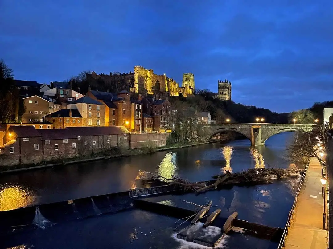 A view of Durham by night